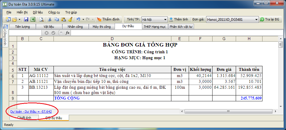 Hướng dẫn xử lý các trường hợp lệch giữa bảng THKPHM và ĐG Dự thầu